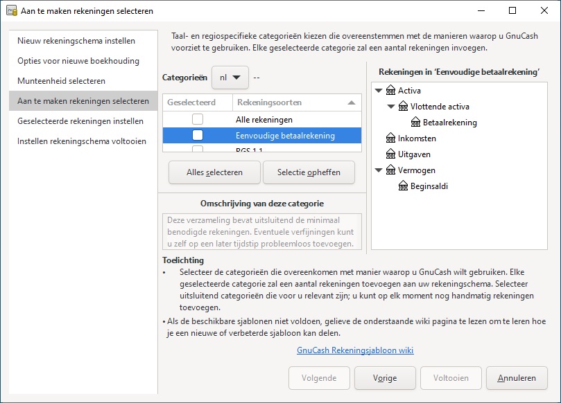 Aan te maken rekeningen selecteren - Eenvoudige betaalrekening Aan te maken rekeningen selecteren - Eenvoudige betaalrekening