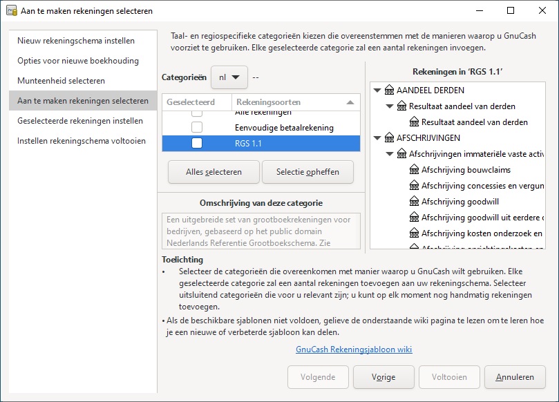 Aan te maken rekeningen selecteren - RGS 1.1 Aan te maken rekeningen selecteren - RGS 1.1