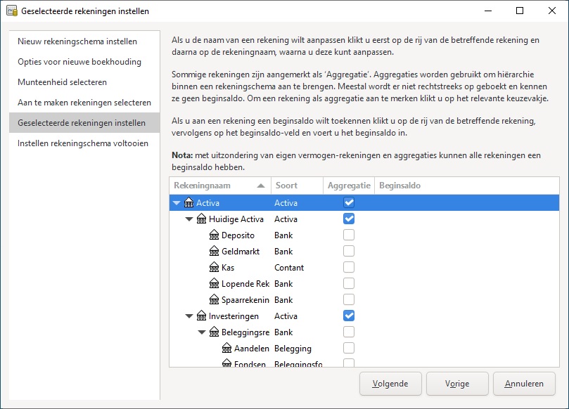 Geselecteerde rekeningen instellen Geselecteerde rekeningen instellen