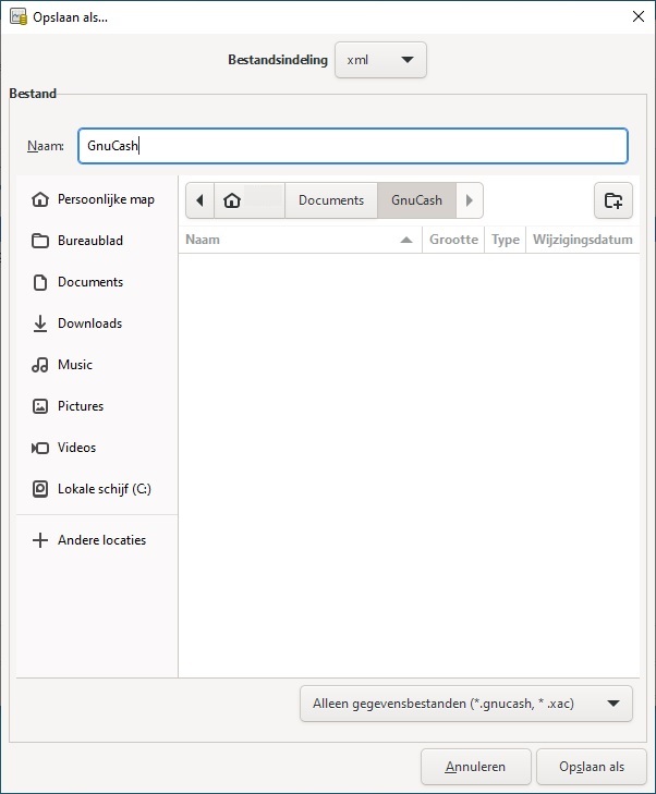 Opslaan als xml Opslaan als xml